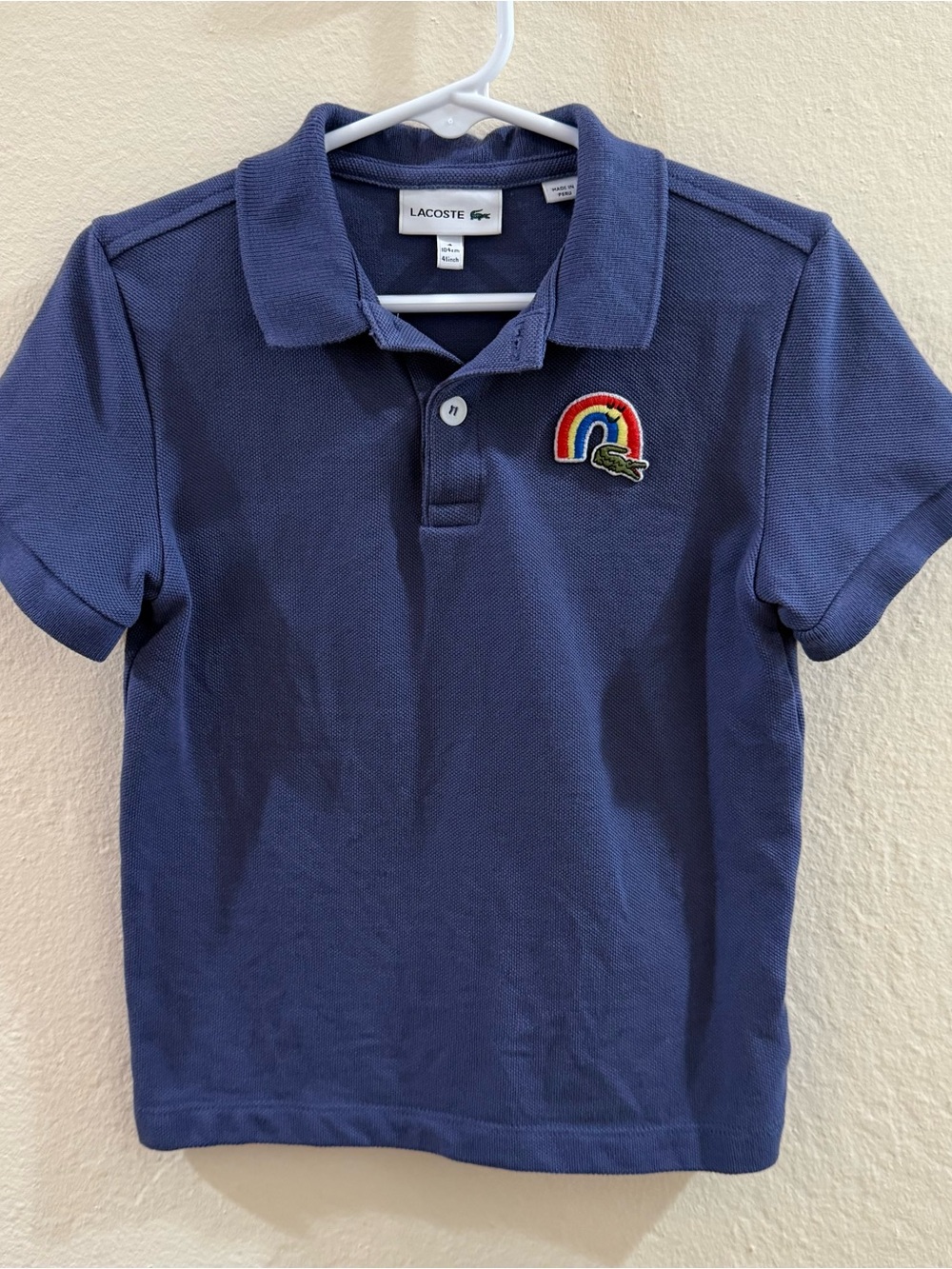 Lacoste Kids Boys Size 4 Navy Polo Rainbow Crocodile Patch